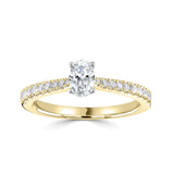 Harrogate Jewellers' Oval Cut Diamond Engagement Ring with Tapered Diamond Shoulders, featuring a 0.75ct Earth mined diamond and set in white gold, against a white background.