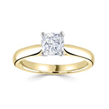 Classic Cushion Cut Solitaire Diamond Engagement Ring by Harrogate Jewellers, an elegant gold band with a brilliant cut diamond