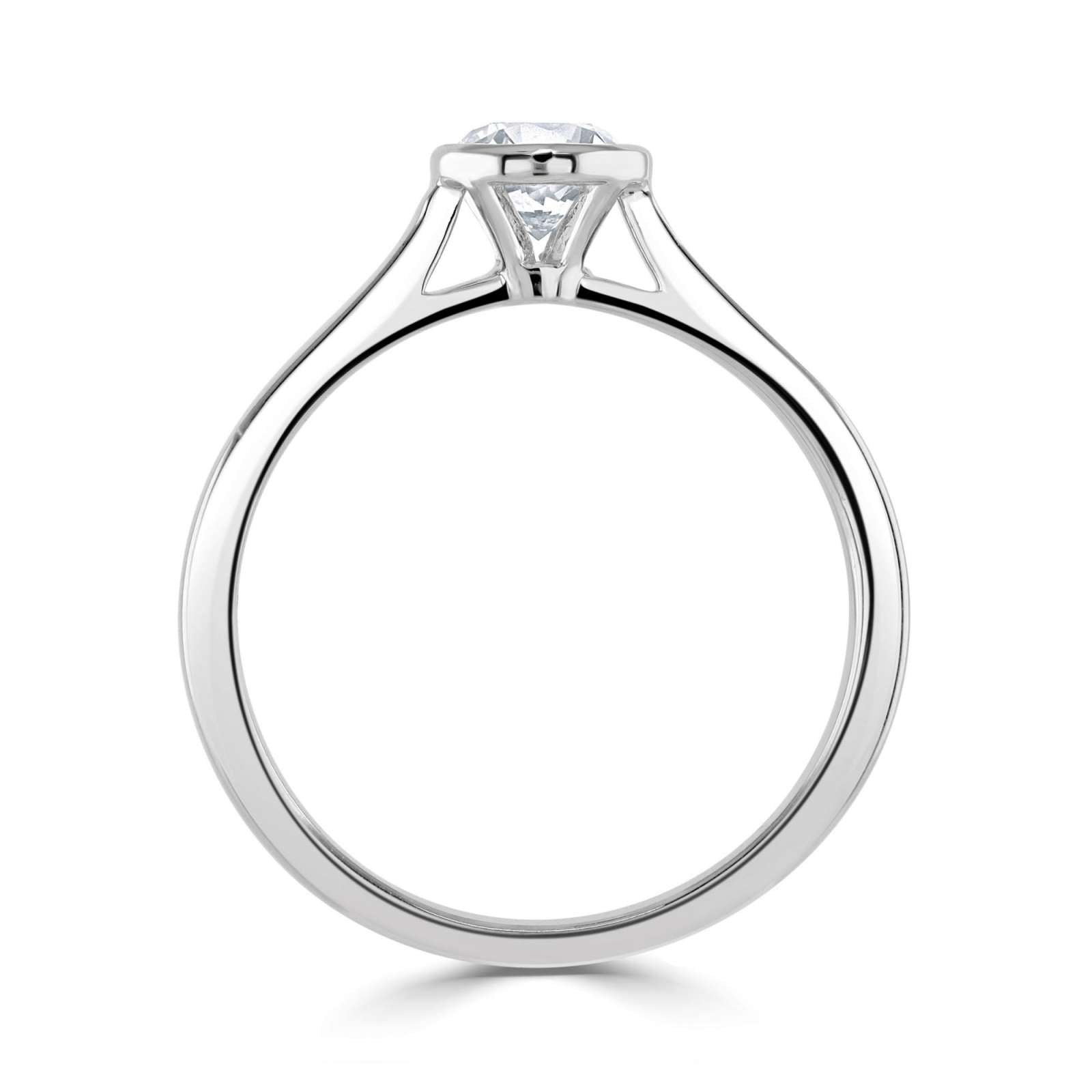 Bezel Set Round Brilliant Cut Solitaire Diamond Engagement Ring by Harrogate Jewellers, featuring a single earth-mined diamond on a platinum band. Bespoke Yorkshire jewellery.