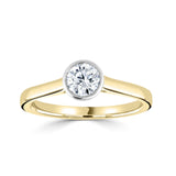 Harrogate Jewellers Bezel Set Round Brilliant Cut Solitaire Diamond Engagement Ring in white gold, featuring a laboratory grown, high clarity diamond, bespoke jewellery in Harrogate Yorkshire.