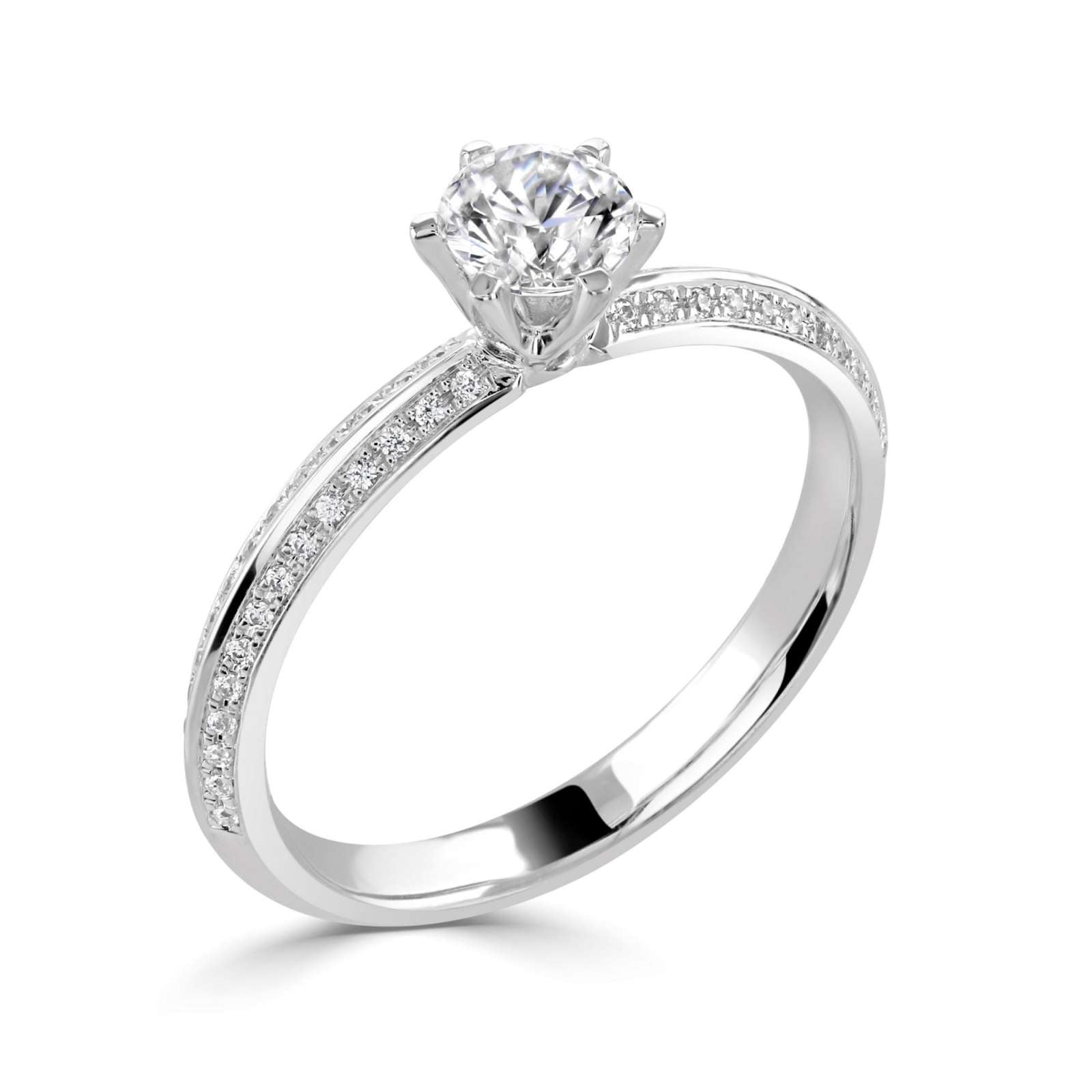 Knife-edge round brilliant cut diamond engagement ring by Harrogate Jewellers, featuring earth mined diamonds on a platinum band, bespoke jewellery from Yorkshire.
