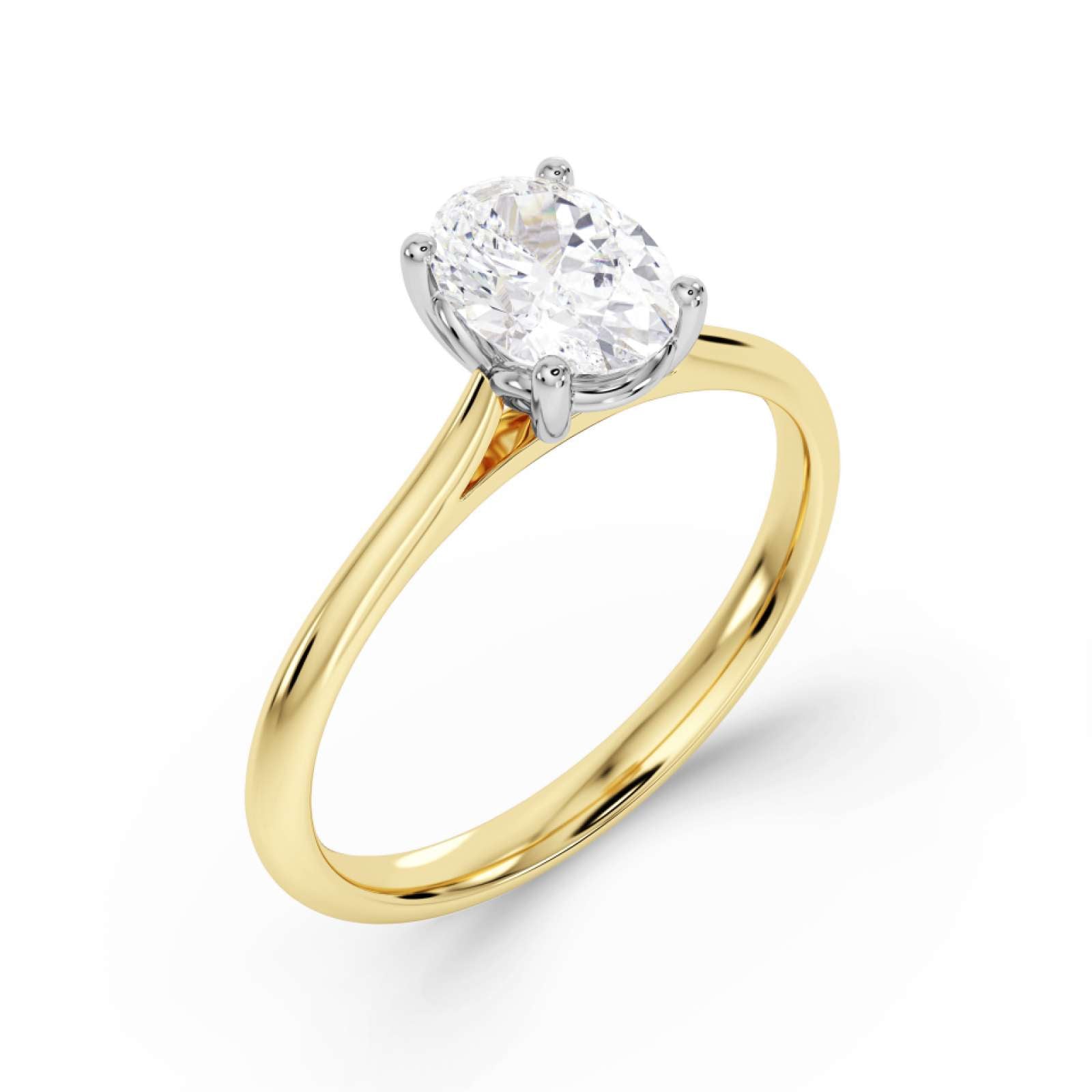 Classic Oval Cut Solitaire Engagement Ring from Harrogate Jewellers, featuring a brilliant earth-mined diamond set in white gold against a white background.