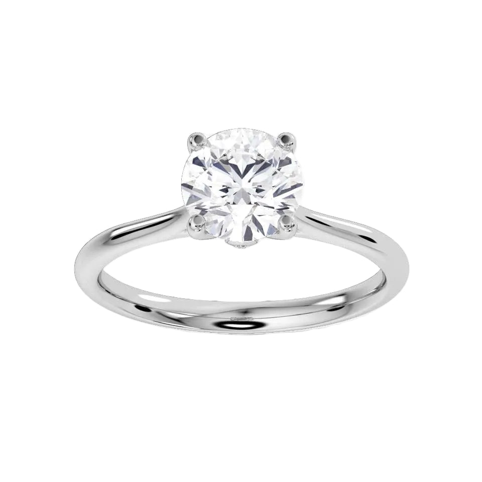 Harrogate Jewellers Signature Hidden Diamond Solitaire Engagement Ring, showcasing a brilliant cut, Earth Mined Diamond, set in platinum on a minimalist band, bespoke jewellery in Harrogate, Yorkshire.