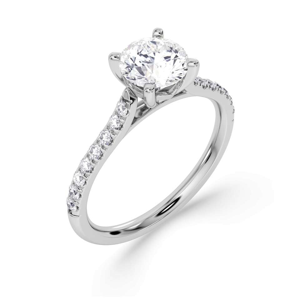 Tapered claw set round brilliant cut diamond engagement ring 1.00ct from Harrogate Jewellers, showcasing earth mined diamonds in a platinum band, bespoke jewellery in Harrogate, Yorkshire.