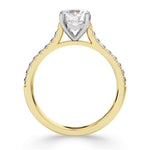 Tapered Claw Set Round Brilliant Cut Diamond Engagement Ring 1.00ct by Harrogate Jewellers, featuring a central earth mined diamond, set against a white background.