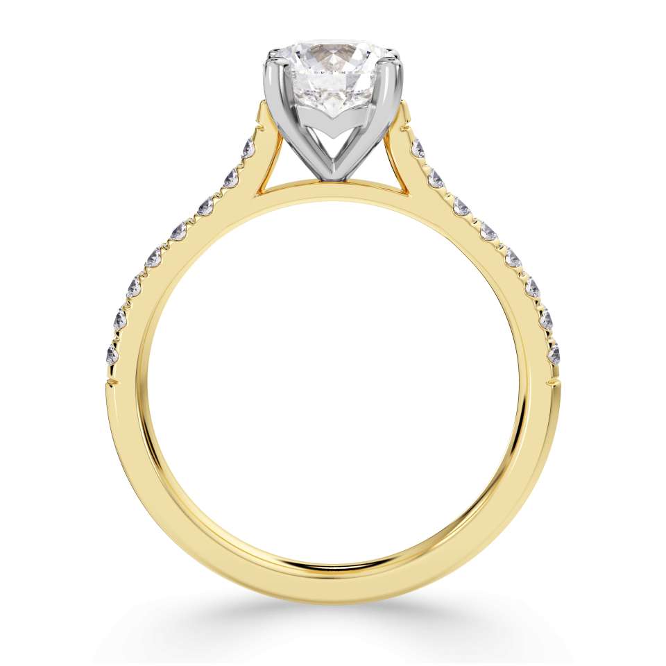 Tapered Claw Set Round Brilliant Cut Diamond Engagement Ring 1.00ct by Harrogate Jewellers, featuring a central earth mined diamond, set against a white background.