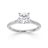 Harrogate Jewellers Tapered Claw Set Round Brilliant Cut Diamond Engagement Ring in Platinum, featuring a 1.00ct laboratory grown, earth mined diamond, set against a white background. Ideal for bespoke wedding rings in Yorkshire.