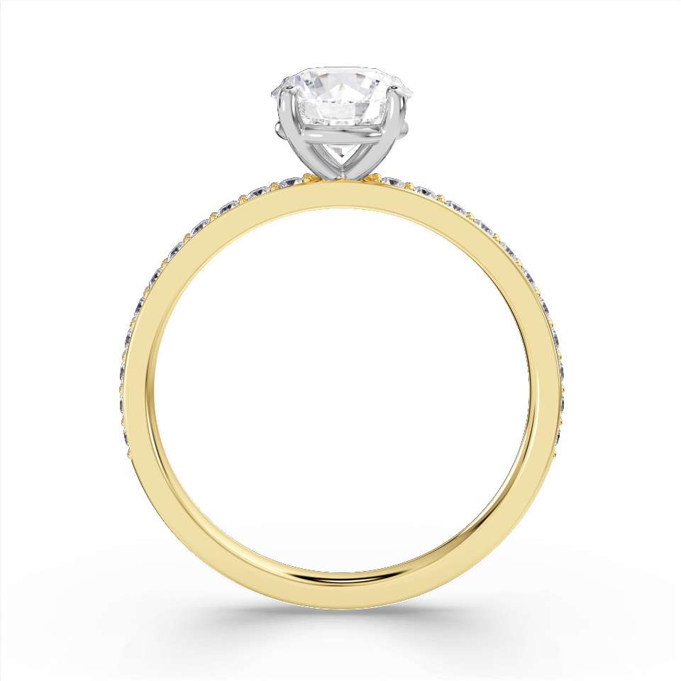 Harrogate Jewellers' Round Brilliant Cut Diamond Engagement Ring with Grain Set Shoulders, featuring a central Earth Mined Diamond and smaller side stones on a white gold band, displayed on a white background.