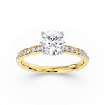 Round Brilliant Cut Diamond Engagement Ring with Grain Set Shoulders by Harrogate Jewellers, featuring Earth Mined Diamonds and crafted in platinum, displayed on a white background.