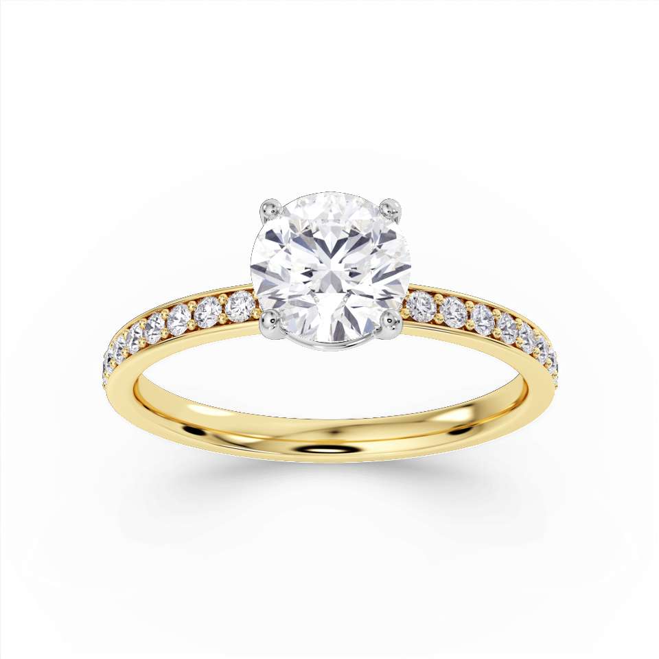Round Brilliant Cut Diamond Engagement Ring with Grain Set Shoulders by Harrogate Jewellers, featuring Earth Mined Diamonds and crafted in platinum, displayed on a white background.