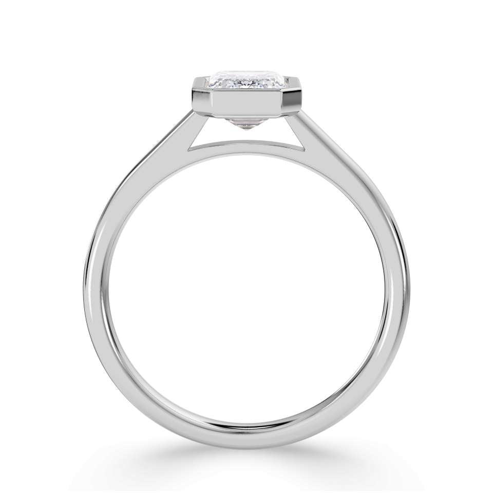 Bezel Set Emerald Cut Solitaire Diamond Engagement Ring from Harrogate Jewellers, crafted in platinum with a certified Earth Mined Diamond, bespoke jewellery in Harrogate Yorkshire.