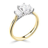 Emerald Cut Diamond Trilogy Three Stone Ring 1.00ct by Harrogate Jewellers, showcasing lab grown diamonds in a gold band, bespoke jewellery in Harrogate Yorkshire.