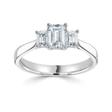Emerald Cut Diamond Trilogy Three Stone Ring 1.00ct by Harrogate Jewellers, lab grown diamonds, bespoke engagement ring in silver setting on white background, wedding rings in Harrogate Yorkshire
