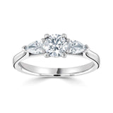 Round Brilliant Cut Pear Cut Diamond Trilogy Ring 1.10ct from Harrogate Jewellers, an ideal bespoke jewellery choice for wedding or engagement, symbolising past, present and future with lab-grown diamonds in a beautiful silver setting.