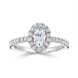 Oval Cut Diamond Halo Shoulder Set Engagement Ring by Harrogate Jewellers, bespoke lab grown diamonds wedding rings in Yorkshire