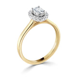 Oval Cut Claw Set Diamond Halo Engagement Ring by Harrogate Jewellers, a bespoke jewellery piece from Yorkshire, featuring lab grown diamonds on a gold band
