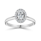 Oval Cut Claw Set Diamond Halo Engagement Ring by Harrogate Jewellers, a bespoke jewellery piece from Yorkshire. Ideal for weddings or engagements featuring lab grown diamonds.