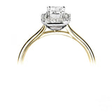 Emerald Cut Claw Set Diamond Halo Engagement Ring by Harrogate Jewellers, a bespoke jewellery provider in Harrogate, Yorkshire. Lab grown diamond ring for weddings.