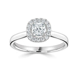Cushion Cut Claw Set Diamond Halo Engagement Ring by Harrogate Jewellers, a bespoke piece of jewellery featuring a sparkling lab grown diamond, perfect for weddings in Yorkshire.
