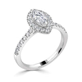 Lab-Grown Marquise Cut Diamond Halo Engagement Ring Diamond Set Shoulders | The Dahlia Ring