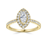 Lab-Grown Marquise Cut Diamond Halo Engagement Ring Diamond Set Shoulders | The Dahlia Ring