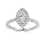 Marquise Cut Diamond Halo Shoulder Set Engagement Ring by Harrogate Jewellers, bespoke jewellery in Harrogate, Yorkshire. Lab grown diamonds used.