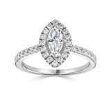Lab-Grown Marquise Cut Diamond Halo Engagement Ring Diamond Set Shoulders | The Dahlia Ring