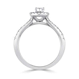Pear cut diamond halo shoulder set engagement ring from Harrogate Jewellers, bespoke Yorkshire jewellery with lab grown diamonds.
