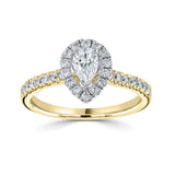Pear Cut Diamond Halo Shoulder Set Engagement Ring by Harrogate Jewellers, a bespoke jewellery piece featuring a lab grown diamond, perfect for weddings in Yorkshire.