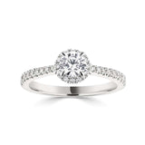 Harrogate Jewellers' round brilliant cut diamond halo engagement ring, a bespoke jewellery piece from Yorkshire featuring a laboratory grown diamond centre stone and additional lab grown diamonds on the band.