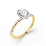 Harrogate Jewellers' Oval Cut Diamond Halo Shoulder Set Engagement Ring 1.00ct, a bespoke piece of jewellery from Yorkshire showcasing lab grown diamonds, perfect for wedding rings.