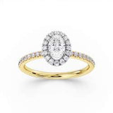 Harrogate Jewellers' oval cut diamond engagement ring, featuring a 1.00ct lab grown diamond halo and shoulder set, bespoke jewellery design from Yorkshire.