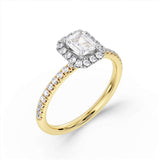 Emerald Cut Diamond Halo Shoulder Set Engagement Ring 1.00ct by Harrogate Jewellers, a piece of bespoke jewellery from Yorkshire. Perfect for lab grown diamond wedding rings.