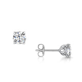 Classic Round Brilliant Cut Talon Earrings 1.00ct by Harrogate Jewellers, crafted in platinum, featuring a single, round, earth-mined diamond in a 4-claw setting against a white background.